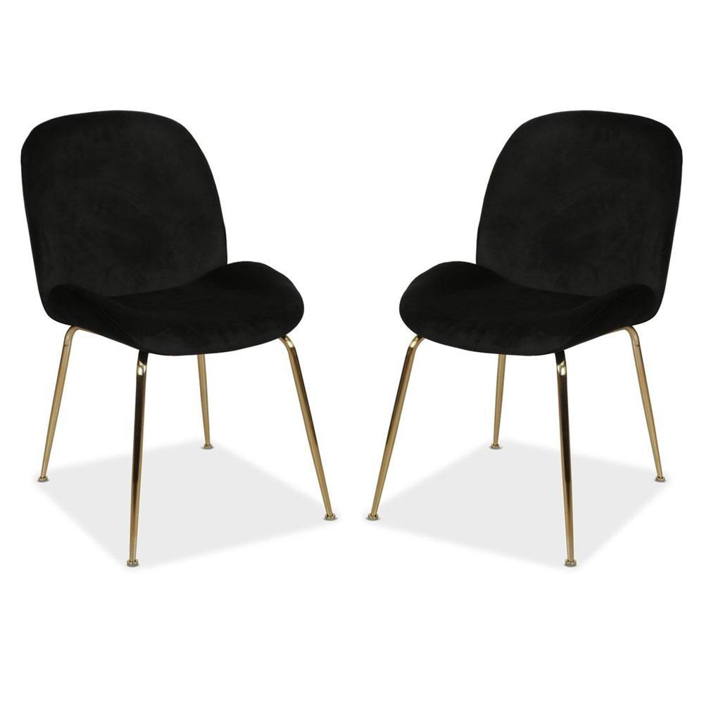 Set of 2 Casa Velvet Fabric Dining Chair - Gold Legs - Black Fast shipping On sale