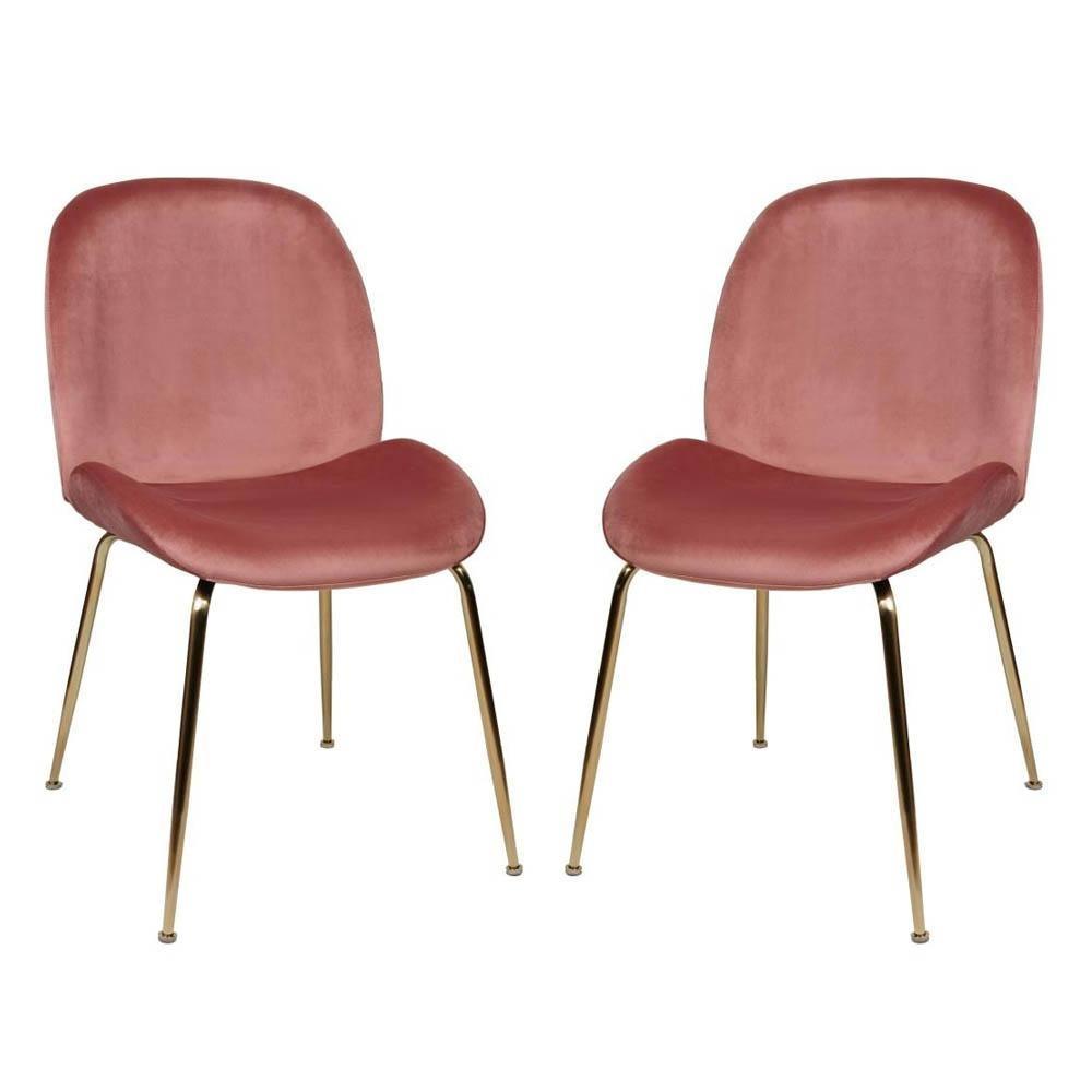 Set of 2 Casa Velvet Fabric Dining Chair - Gold Legs - Blush Fast shipping On sale