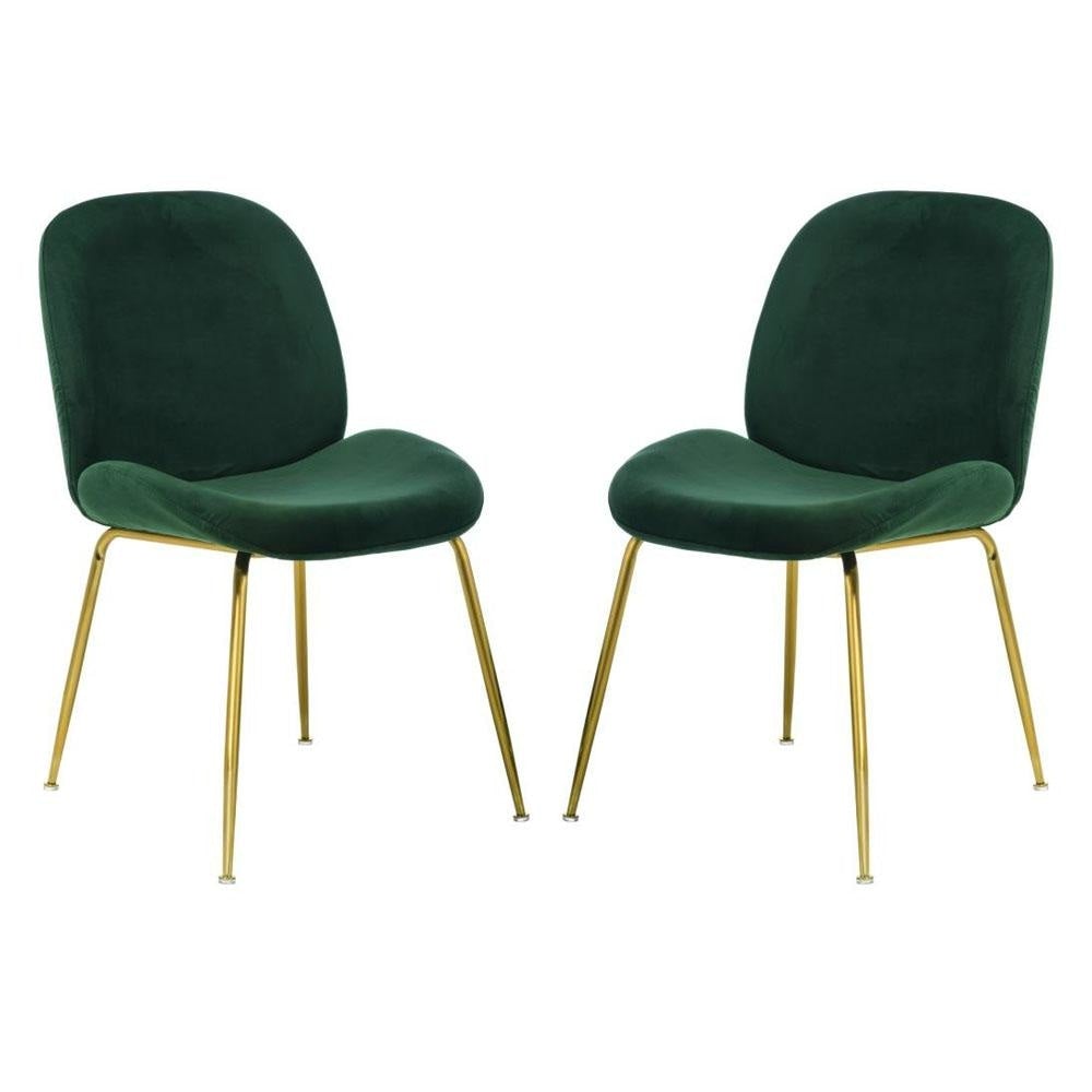 Set of 2 Casa Velvet Fabric Dining Chair - Gold Legs Emerald Fast shipping On sale