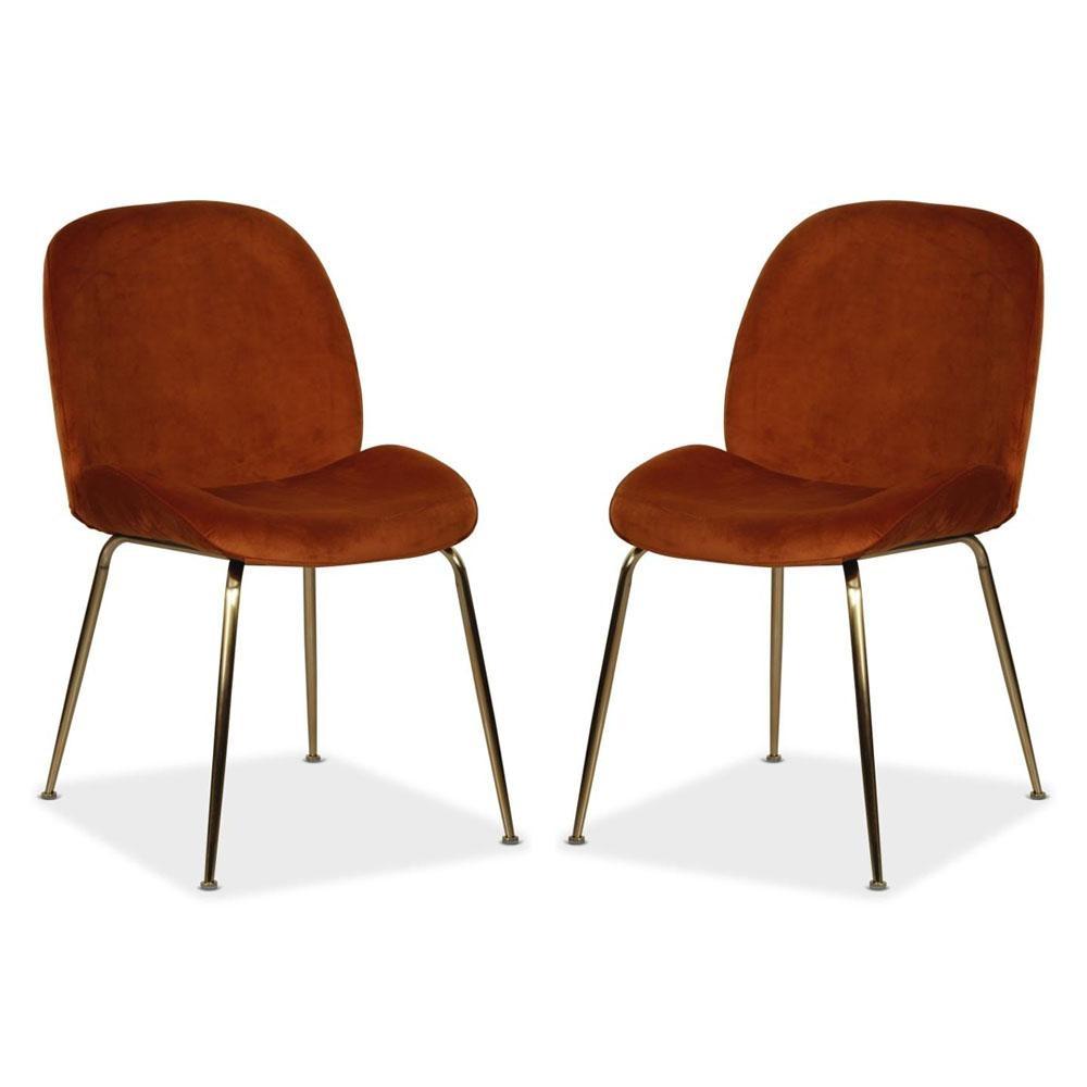 Set of 2 Casa Velvet Fabric Dining Chair - Gold Legs - Rust Fast shipping On sale