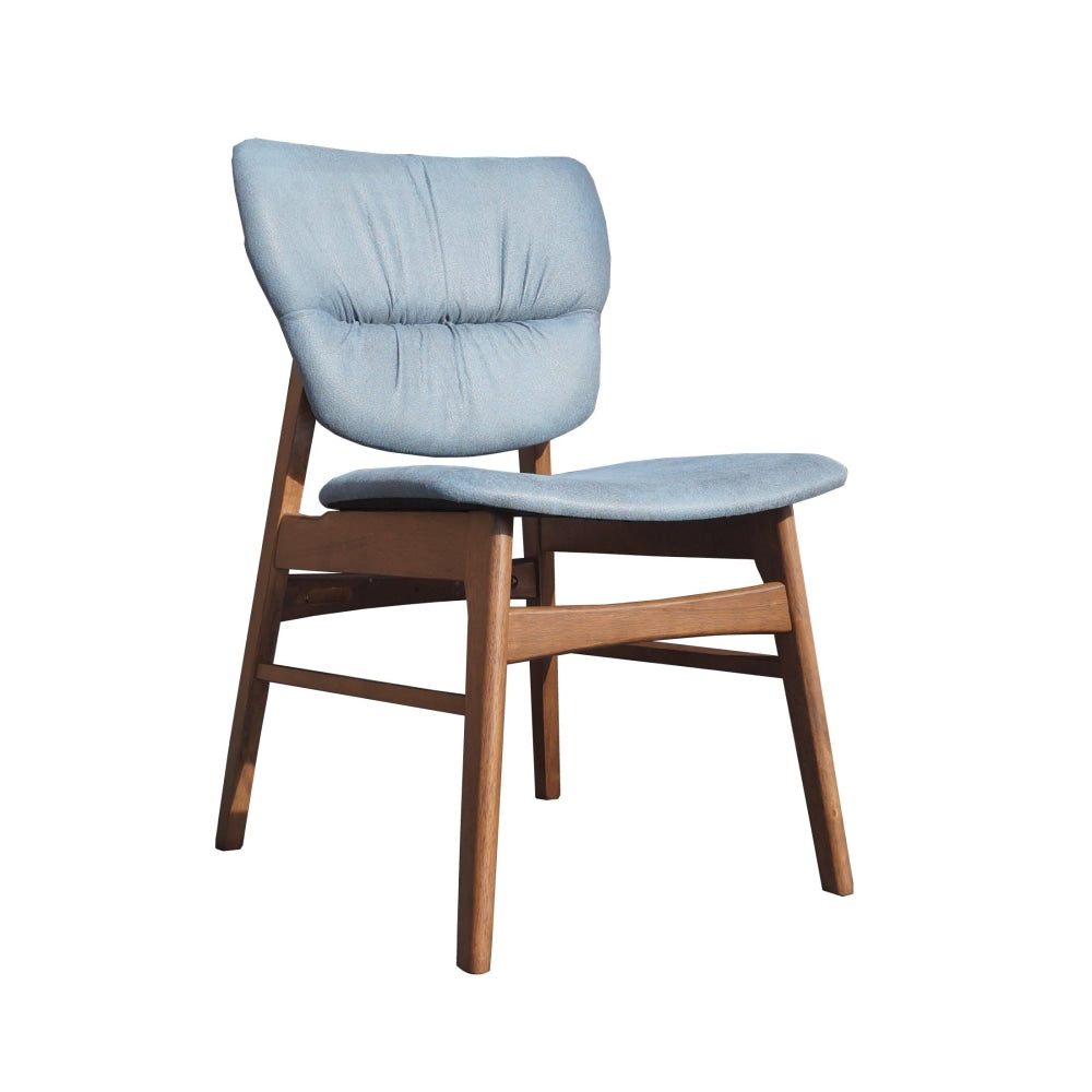 Set Of 2 PU Leather Dining Chair Wooden Frame - Walnut & Blue Fast shipping On sale