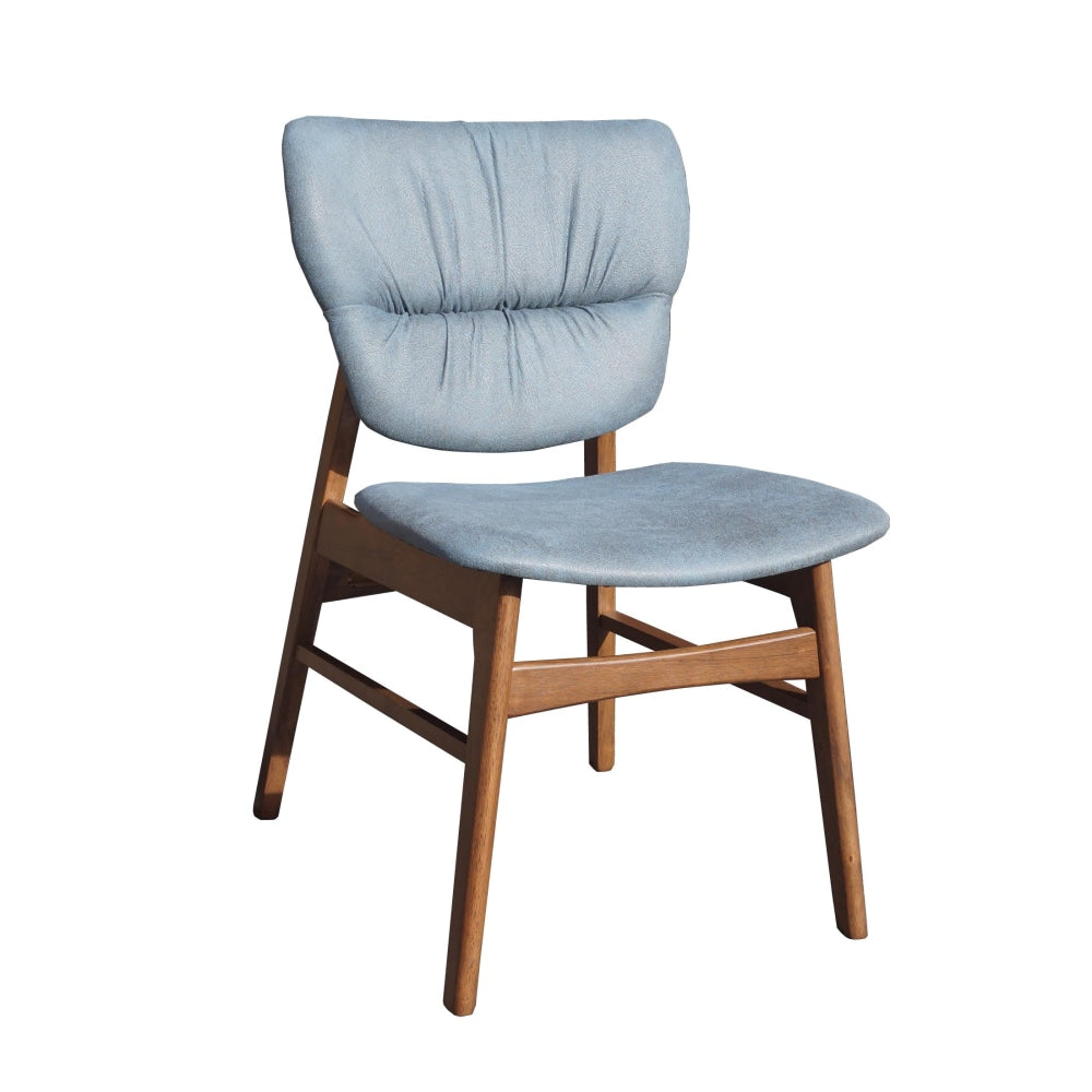 Set Of 2 PU Leather Dining Chair Wooden Frame - Walnut & Blue Fast shipping On sale