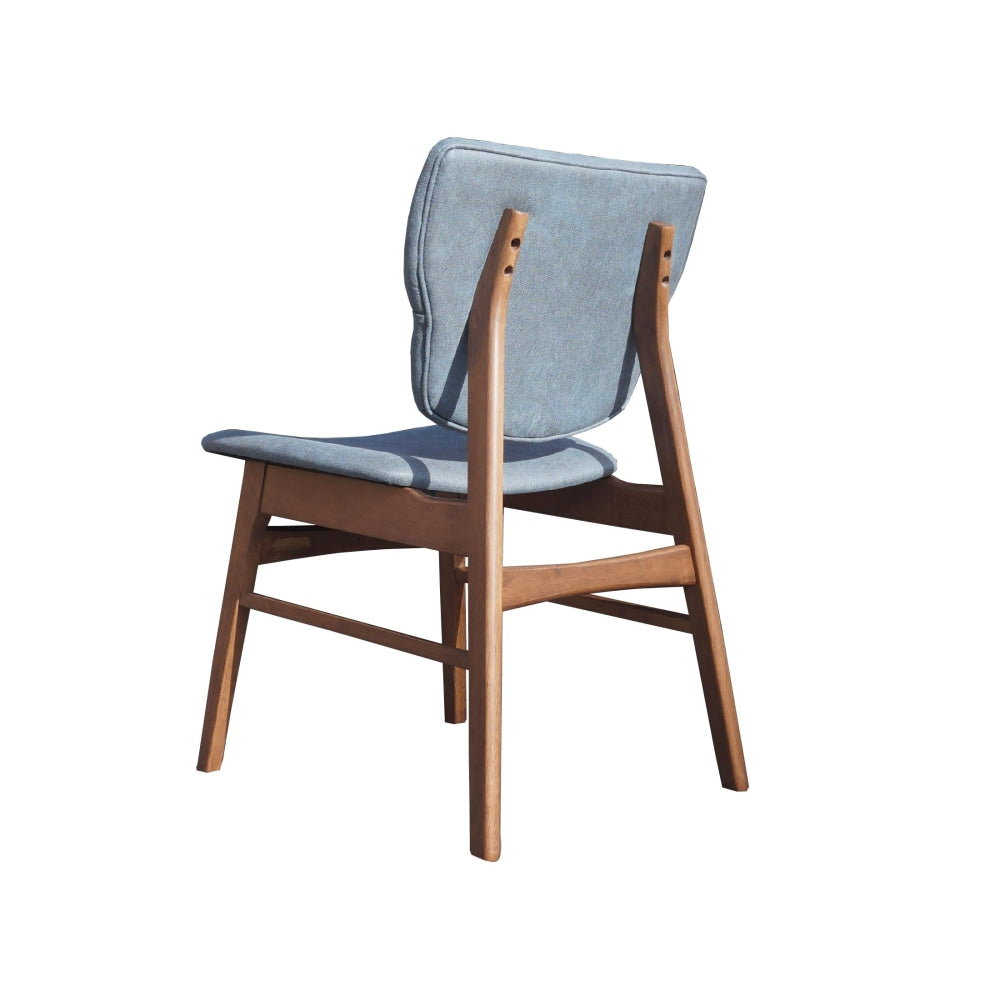 Set Of 2 PU Leather Dining Chair Wooden Frame - Walnut & Blue Fast shipping On sale