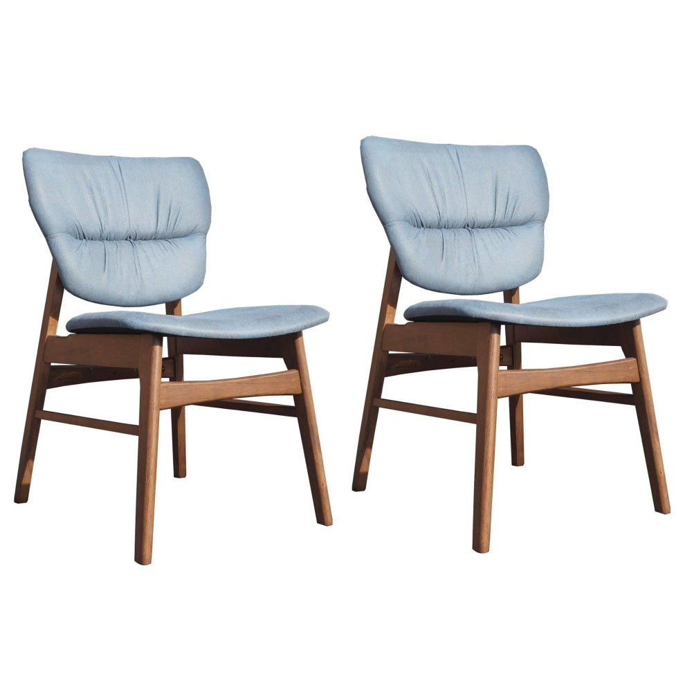 Set Of 2 PU Leather Dining Chair Wooden Frame - Walnut & Blue Fast shipping On sale