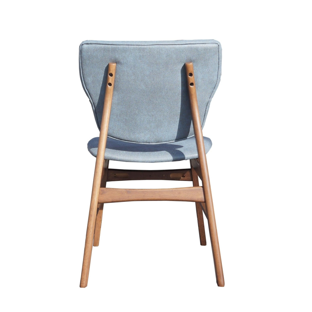 Set Of 2 PU Leather Dining Chair Wooden Frame - Walnut & Blue Fast shipping On sale