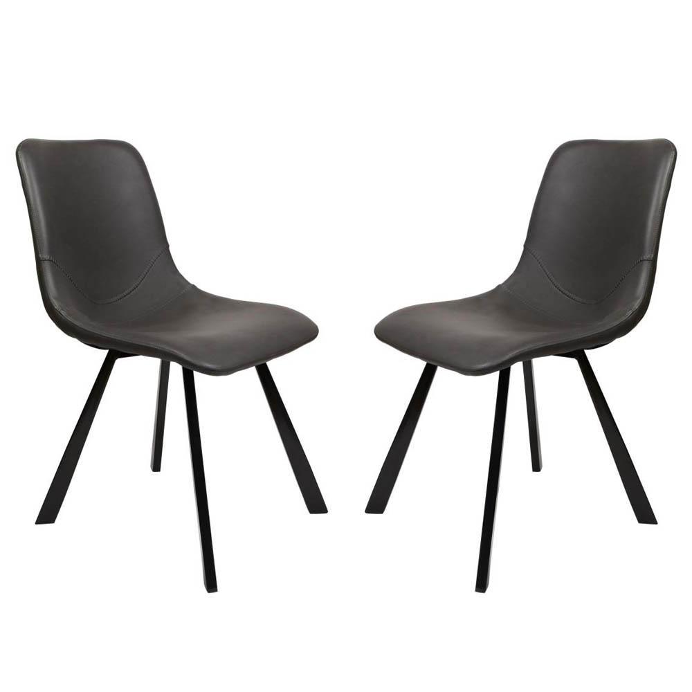 Set of 2 Cos Faux Leather Dining Chair - Black Metal Legs - Antique Fast shipping On sale