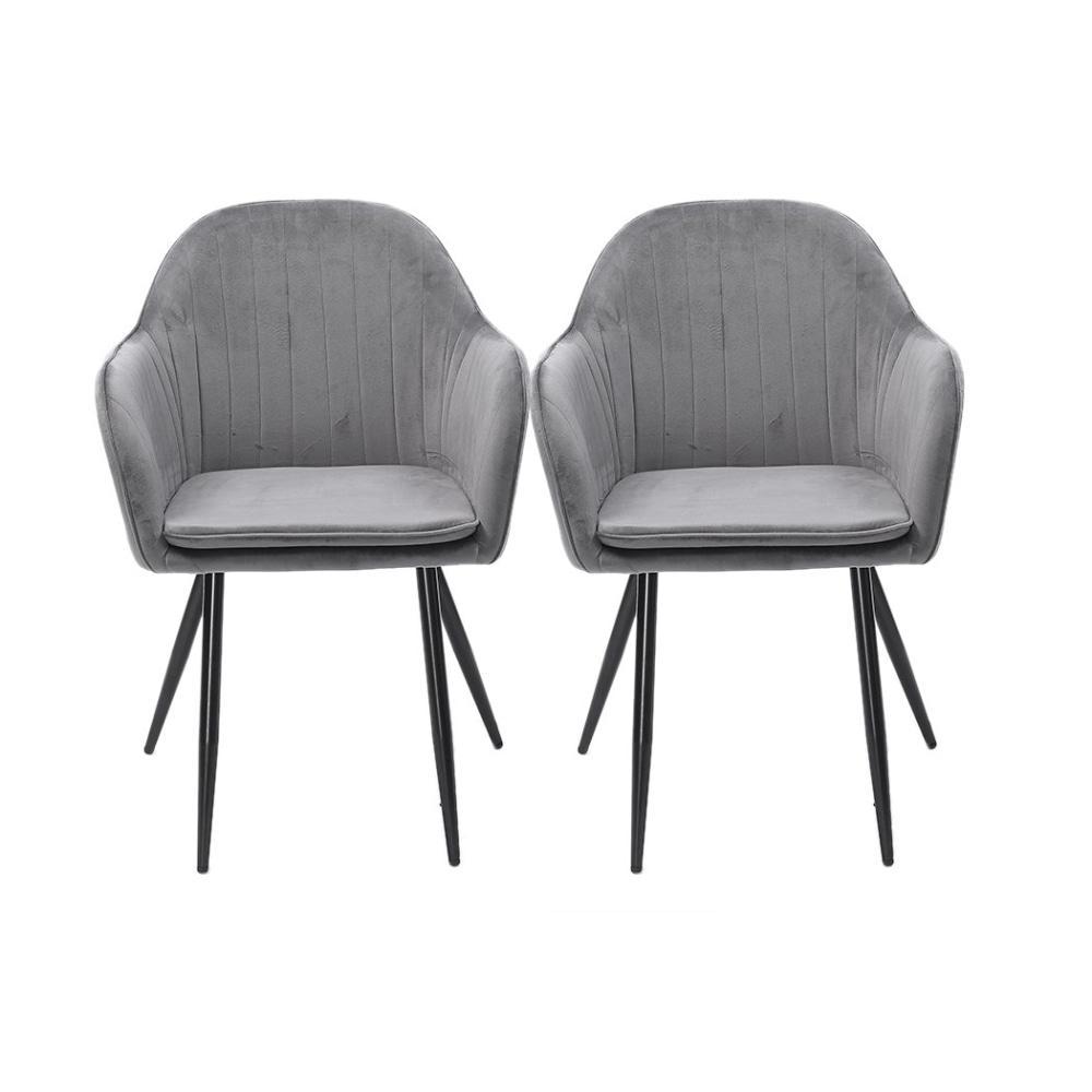 Set of 2 Dining Chairs Kitchen Steel Chair Velvet Removable Cushion Seat Covers Grey Fast shipping On sale