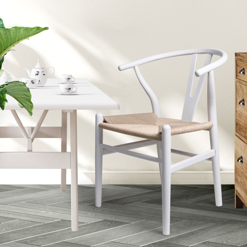 Set of 2 Dining Chairs Rattan Seat Side Chair Kitchen Wood Furniture White Fast shipping On sale