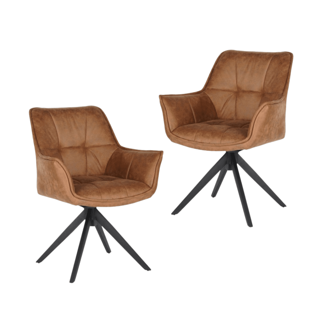 Set Of 2 Donna Fabric Dining Chairs Metal Legs Cognac Chair Fast shipping On sale