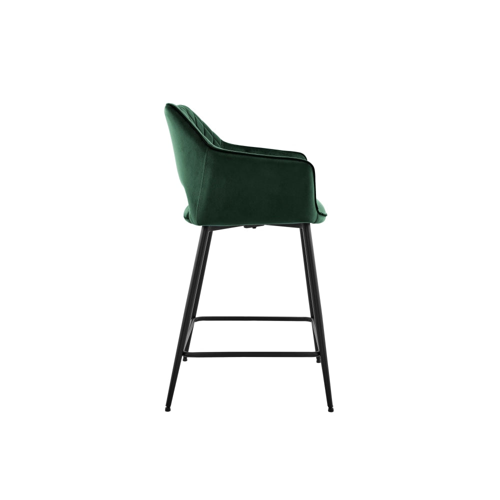 Set of 2 Dublin Fabric Kitchen Counter Bar Stools Metal Frame - Dark Green Stool Fast shipping On sale