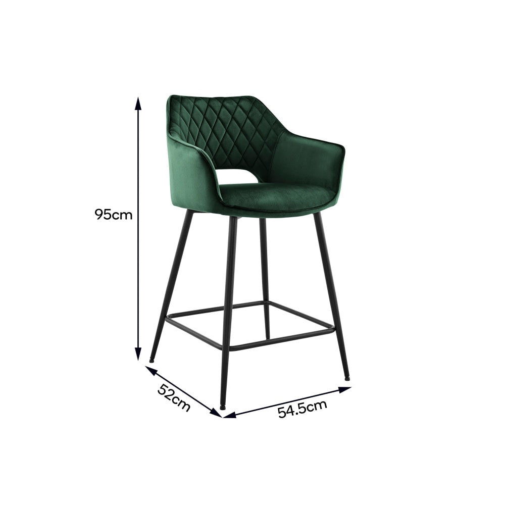 Set of 2 Dublin Fabric Kitchen Counter Bar Stools Metal Frame - Dark Green Stool Fast shipping On sale