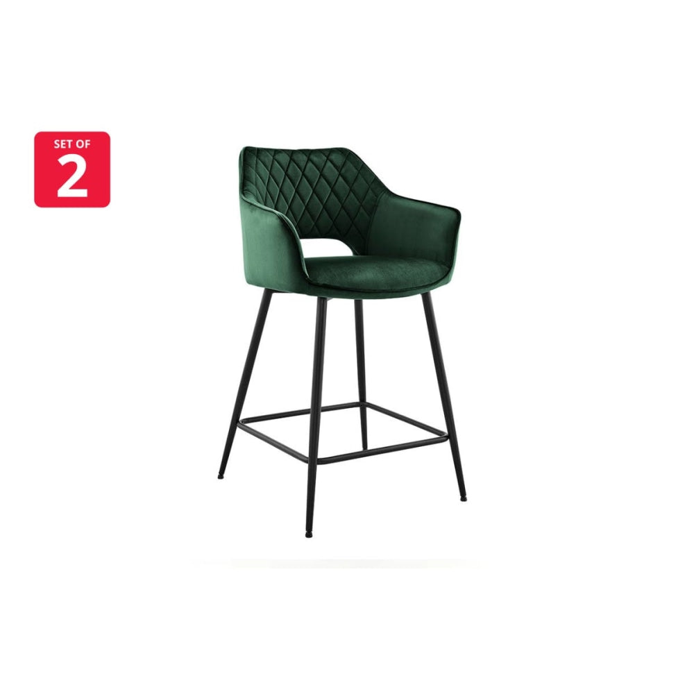 Set of 2 Dublin Fabric Kitchen Counter Bar Stools Metal Frame - Dark Green Stool Fast shipping On sale