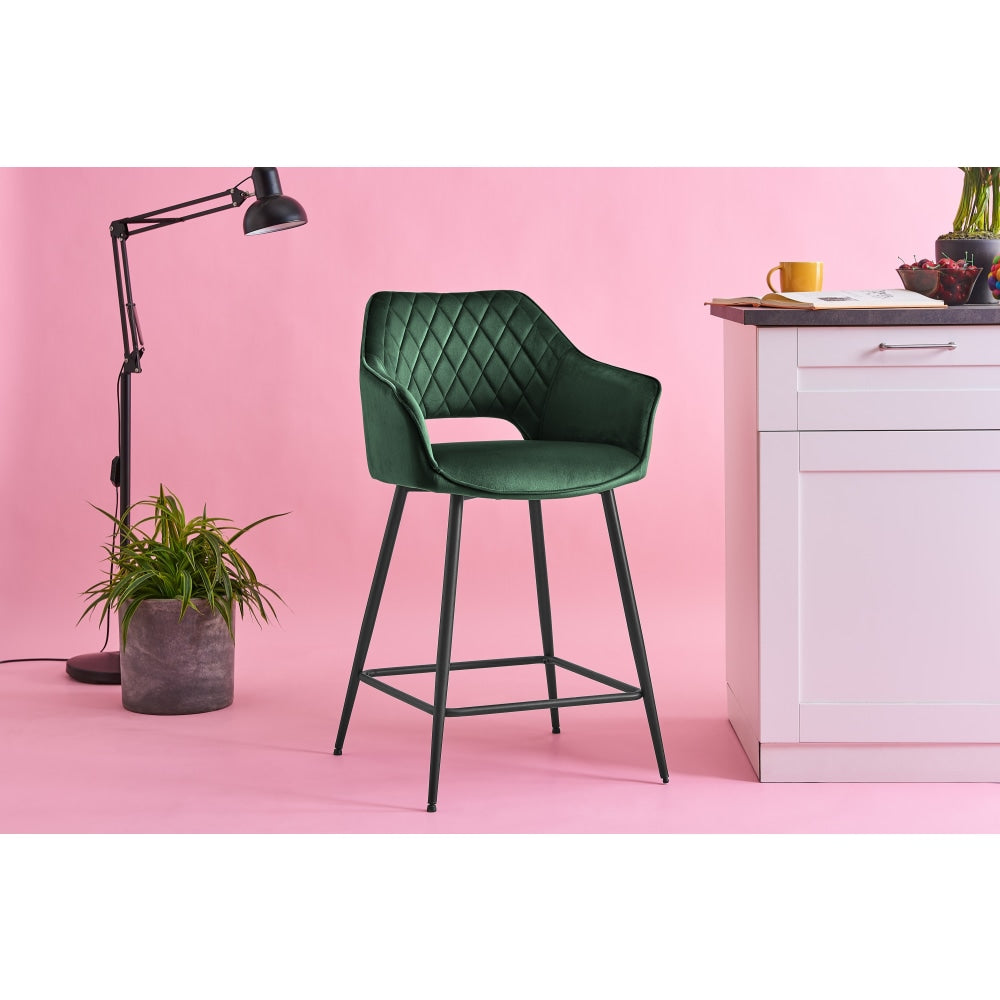 Set of 2 Dublin Fabric Kitchen Counter Bar Stools Metal Frame - Dark Green Stool Fast shipping On sale