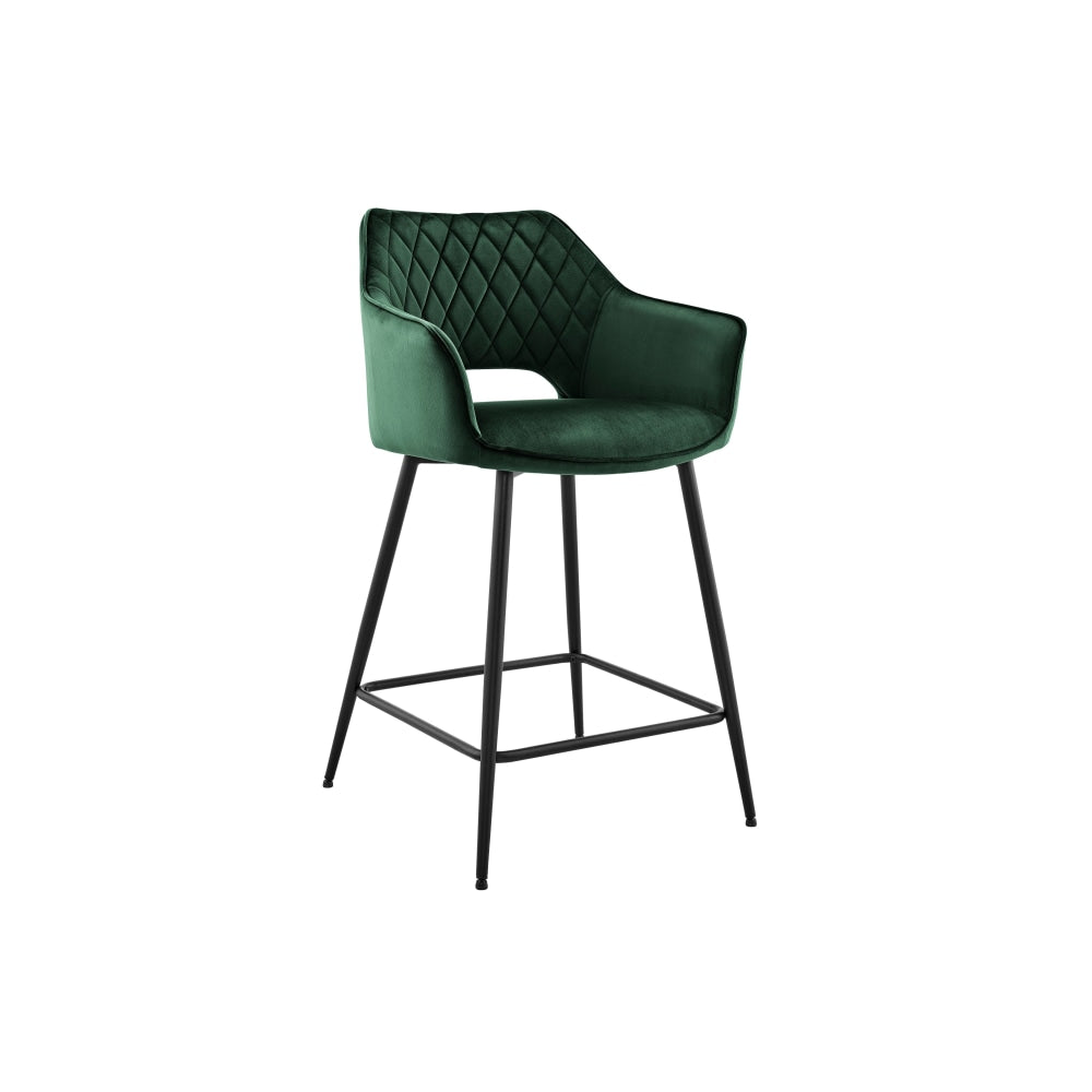 Set of 2 Dublin Fabric Kitchen Counter Bar Stools Metal Frame - Dark Green Stool Fast shipping On sale