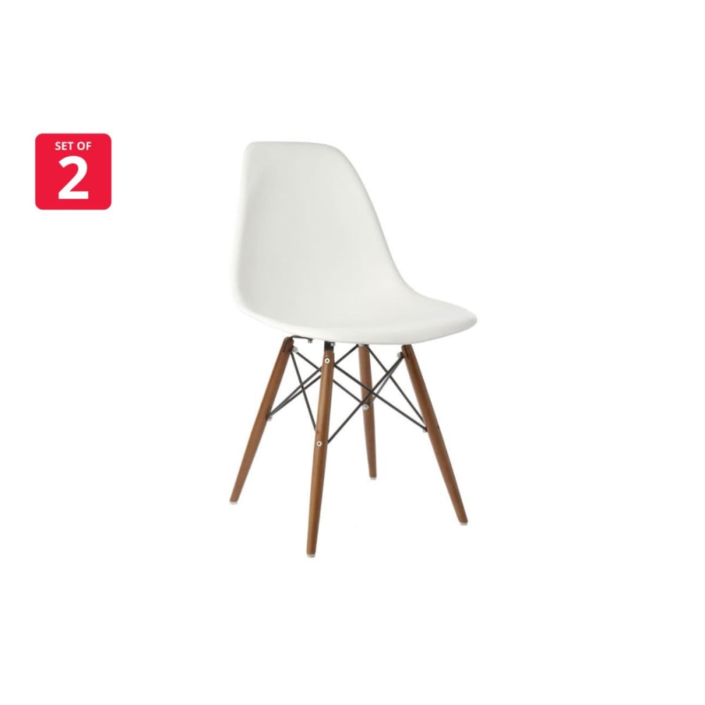 Set of 2 Eames Replica Premium DSW Kitchen Dining Side Chairs - White Seat/Walnut Legs / Walnut Chair Fast shipping On sale