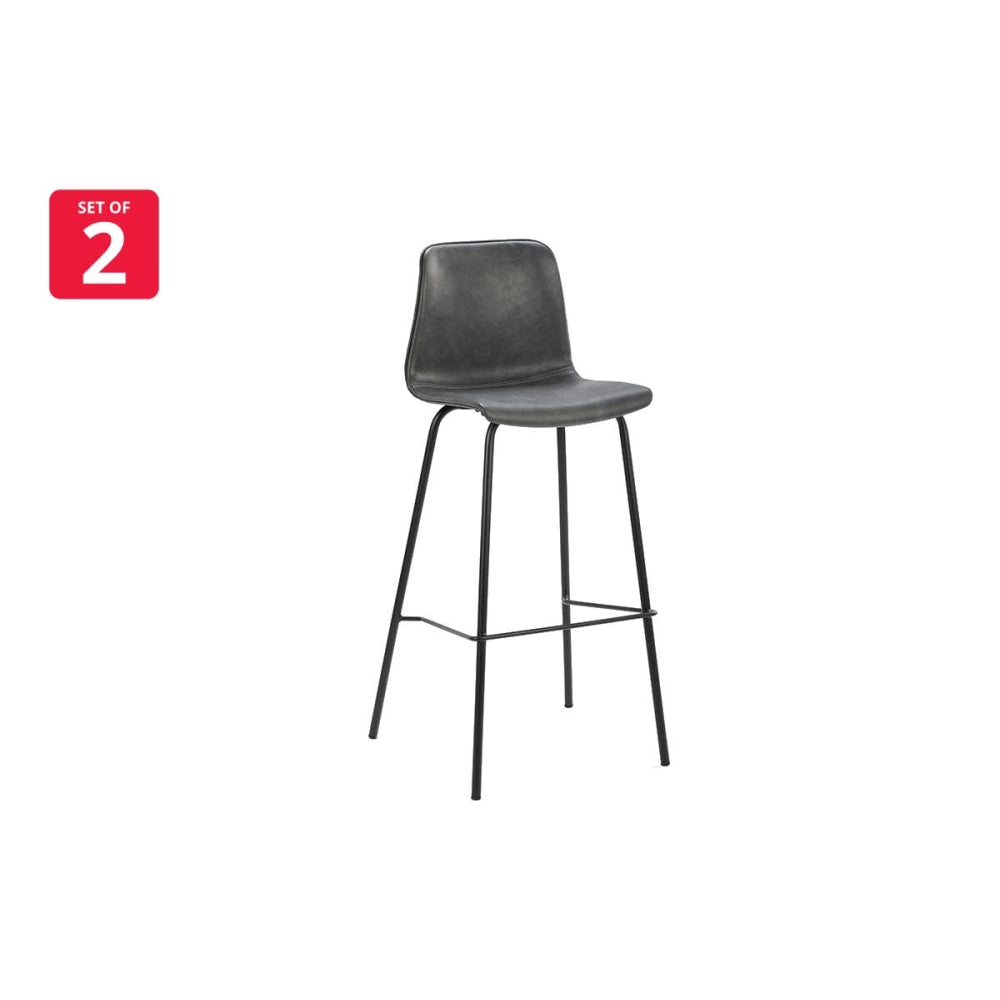 Set of 2 Emerson High Back PU Kitchen Counter Bar Stools - Charcoal Stool Fast shipping On sale