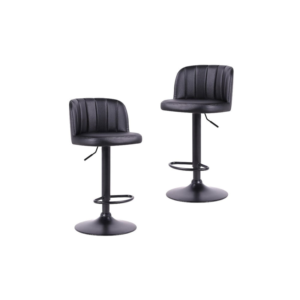 Set of 2 Everton Curved Kitchen Counter Bar Stools - Black PU Stool Fast shipping On sale