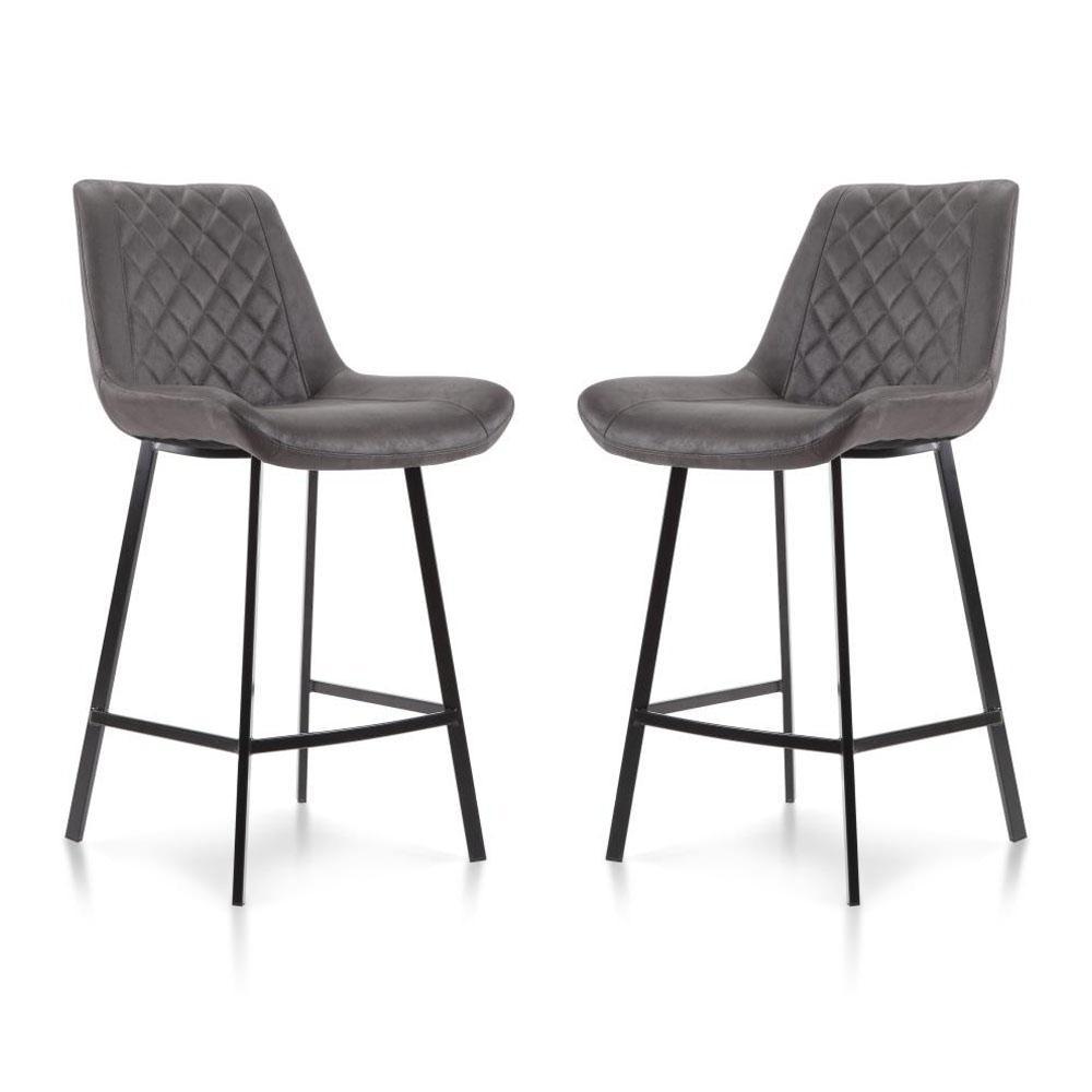 Set of 2 Fin Fabric Bar Stool - Black Metal Legs 68cm - Charcoal Fast shipping On sale