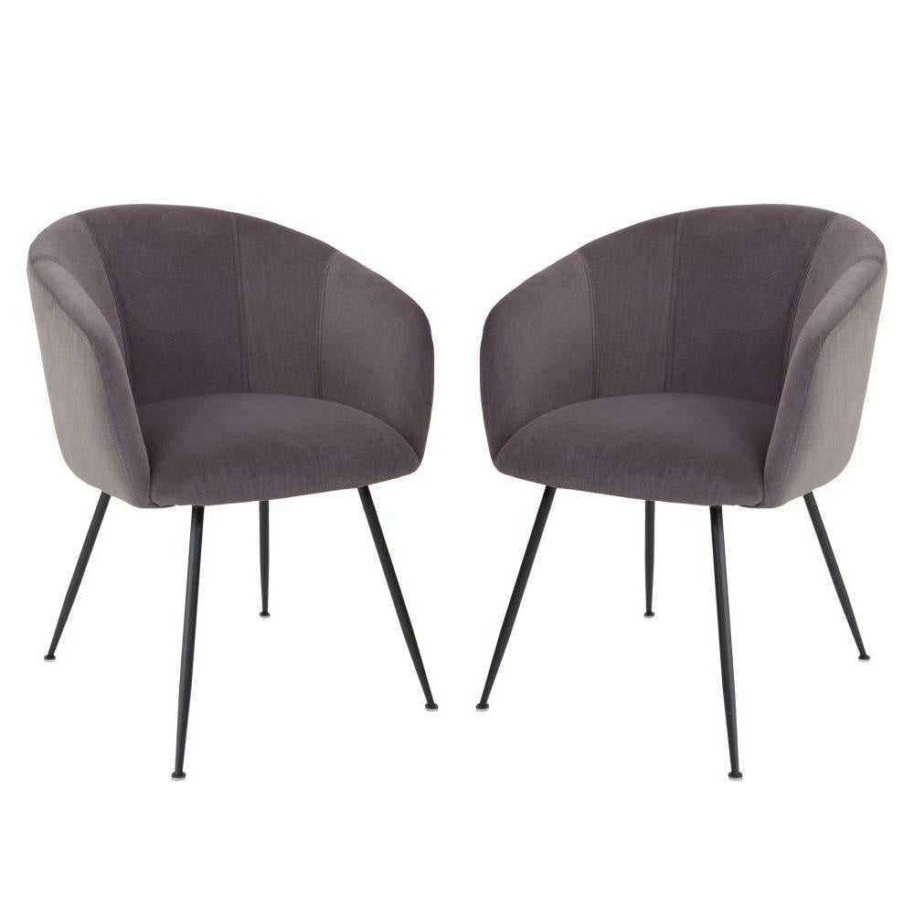 Set of 2 Finale Velvet Fabric Dining Chair - Black Metal Legs - Steel Fast shipping On sale