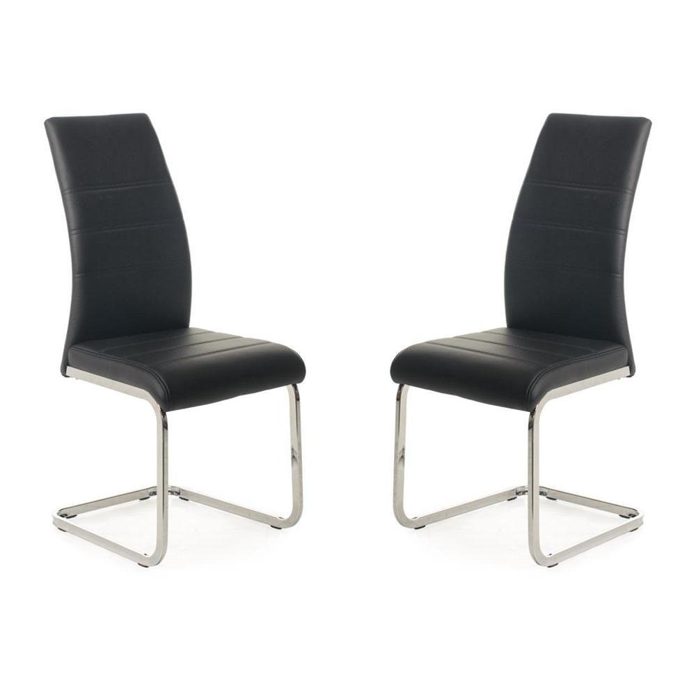Set of 2 Giara Faux Leather Dining Chair Chrome Legs - Black Fast shipping On sale