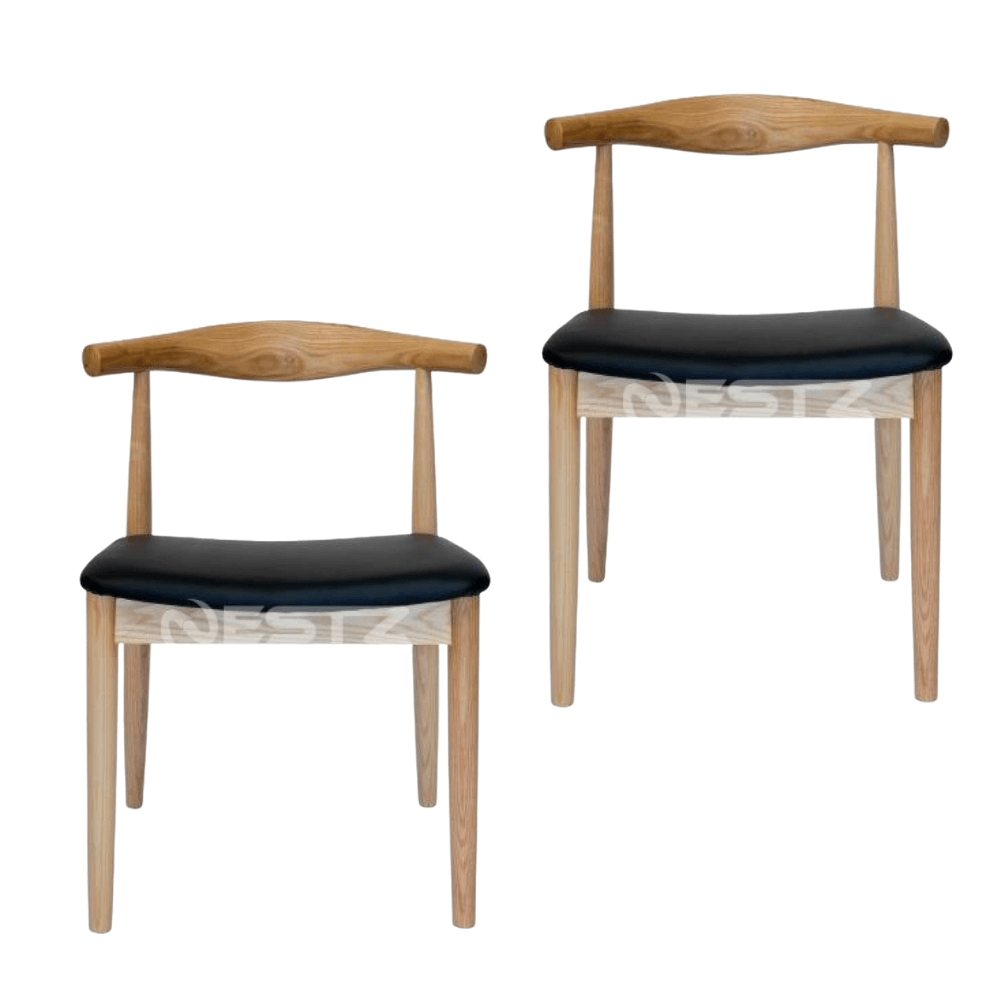 Set of 2 - Hans Wegner Replica CH20 Elbow Dining Chair - Natural Frame - Black Fast shipping On sale