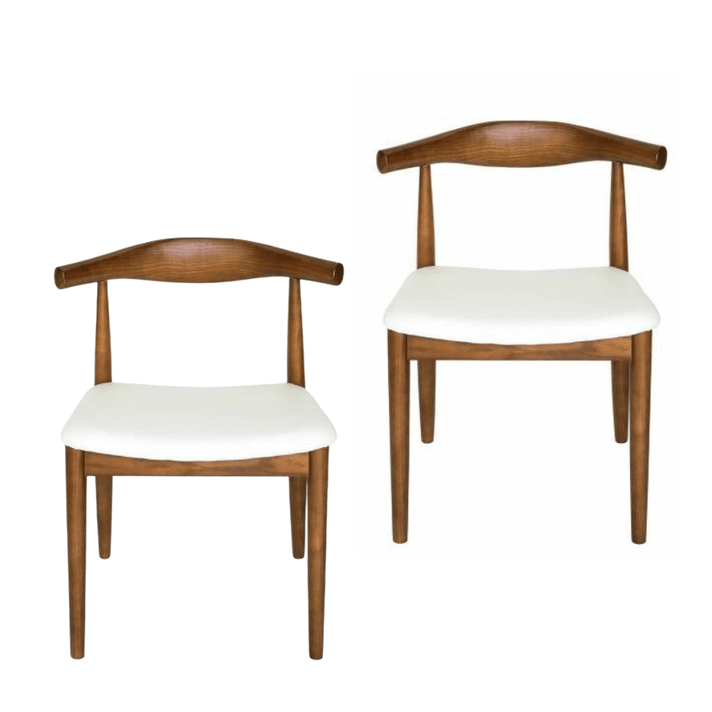 Set of 2 - Hans Wegner Replica CH20 Elbow Dining Chair - Walnut Frame - White Fast shipping On sale