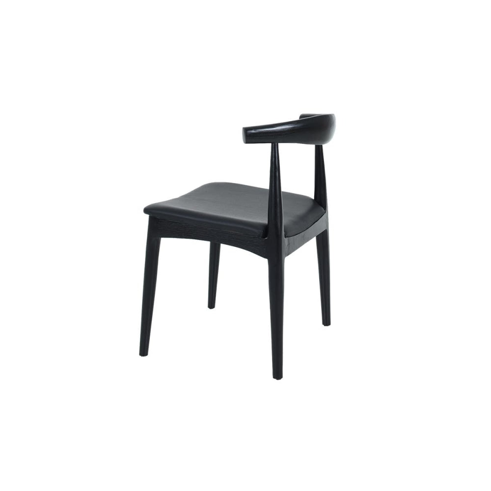Set of 2 Hans Wegner Replica Leather Elbow Dining CH20 Kitchen Chair - Black Fast shipping On sale
