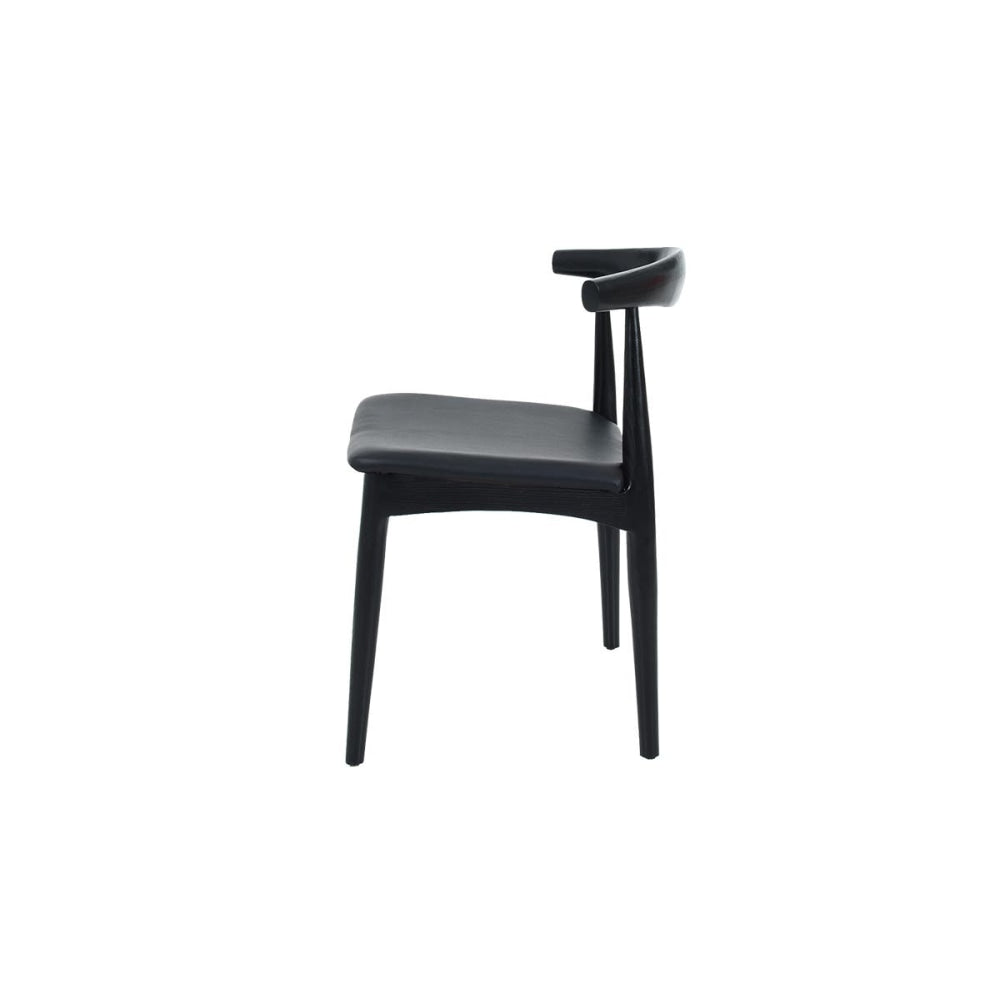 Set of 2 Hans Wegner Replica Leather Elbow Dining CH20 Kitchen Chair - Black Fast shipping On sale
