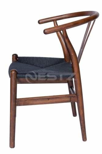 Set of 2 - Hans Wegner Replica Wishbone Cord Dining Chair - Black Seat - Antique Walnut Fast shipping On sale