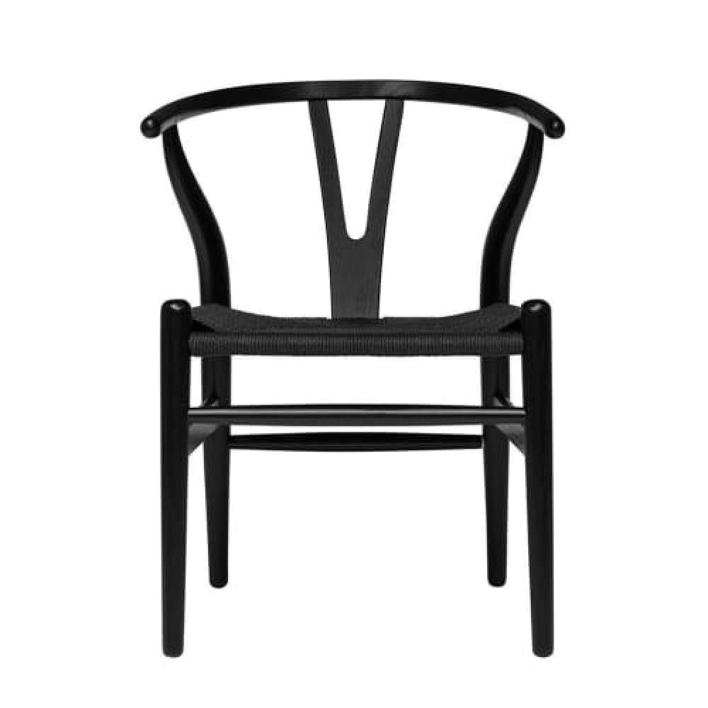 Set of 2 - Hans Wegner Replica Wishbone Cord Dining Chair - Black Seat - Fast shipping On sale