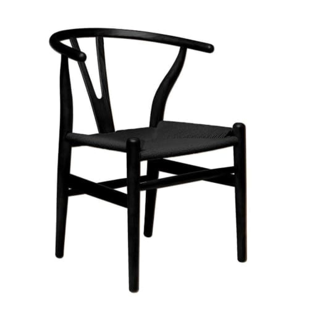 Set of 2 - Hans Wegner Replica Wishbone Cord Dining Chair Black Seat Fast shipping On sale
