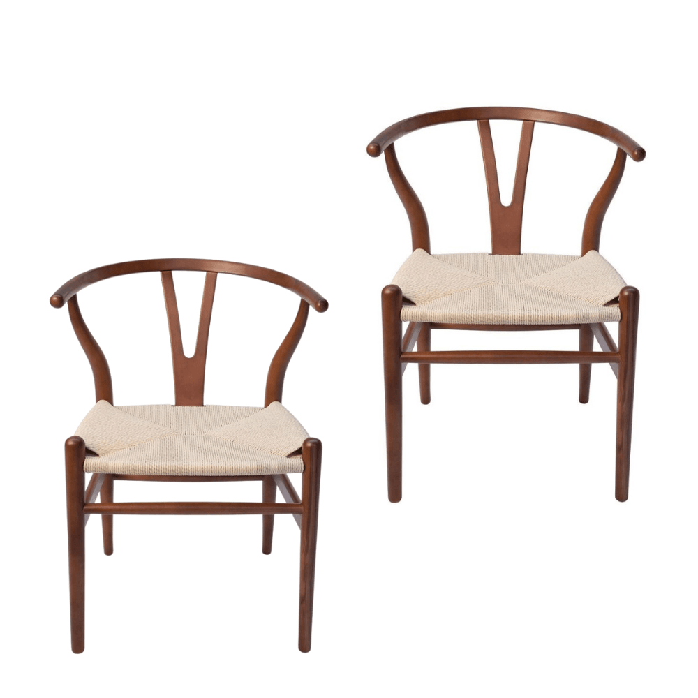 Set of 2 - Hans Wegner Replica Wishbone Cord Dining Chair Walnut Fast shipping On sale