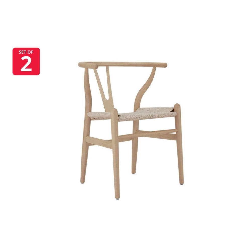 Set of 2 Hans Wegner Replica Wishbone Kitchen Dining Chair - Oak Wood/Natural Natural Fast shipping On sale