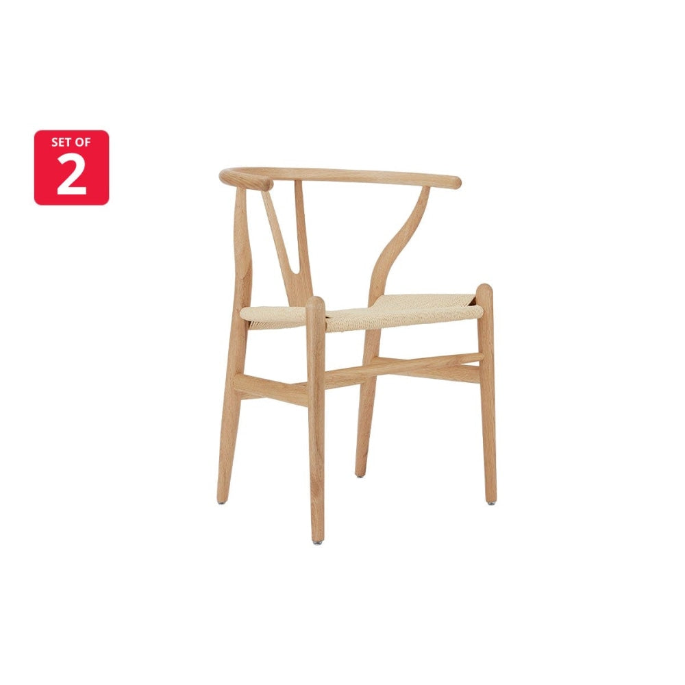 Set of 2 Hans Wegner Replica Wishbone Kitchen Dining Chairs - Beech Wood/Natural Beige Chair Fast shipping On sale