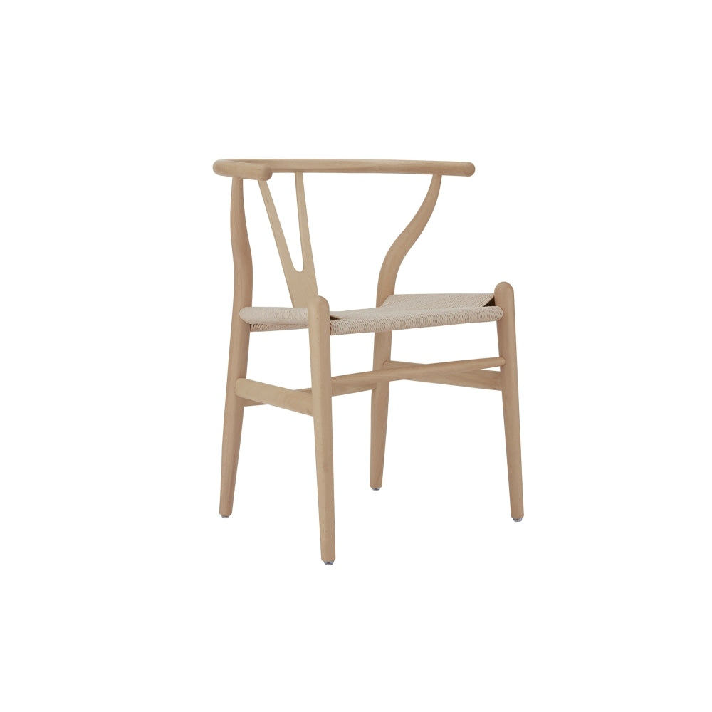 Set of 2 Hans Wegner Replica Wishbone Kitchen Dining Chairs - Beech Wood/Natural Beige Chair Fast shipping On sale