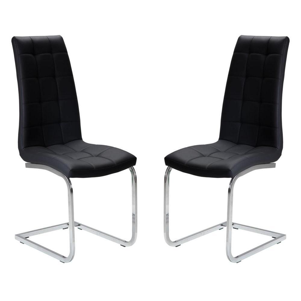 Set of 2 Hanson Faux Leather Dining Chair - Chrome Legs - Black Fast shipping On sale
