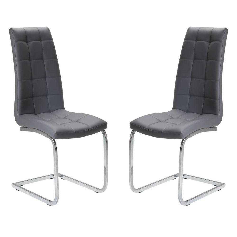 Set of 2 Hanson Faux Leather Dining Chair - Chrome Legs - Grey Fast shipping On sale