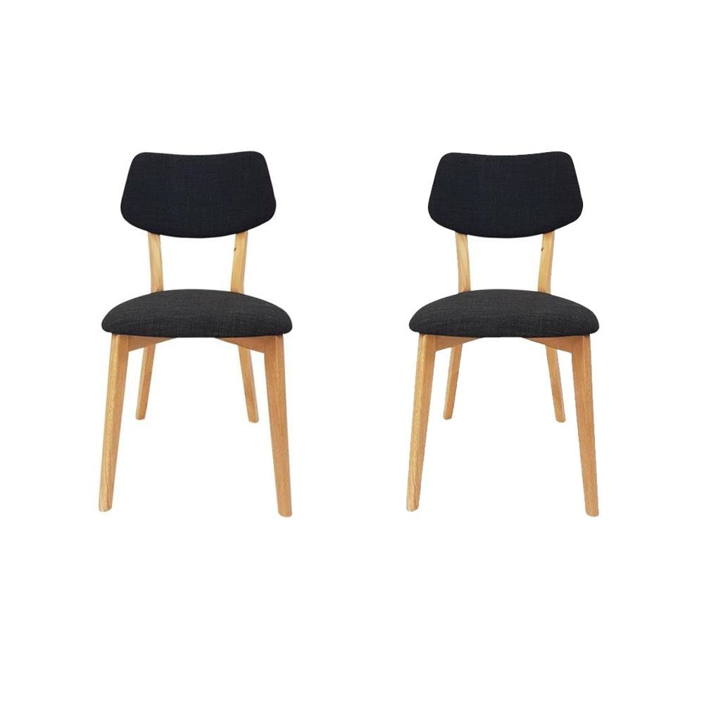 Set Of 2 - Jelly Bean Scandinavian Fabric Wooden Dining Chair - Charcoal Fast shipping On sale