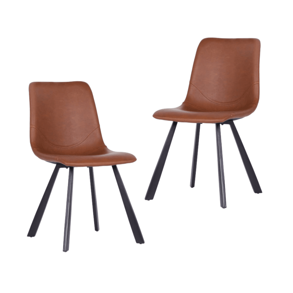 Set Of 2 Kim Faux Leather Kitchen Dining Chair - Cognac Fast shipping On sale
