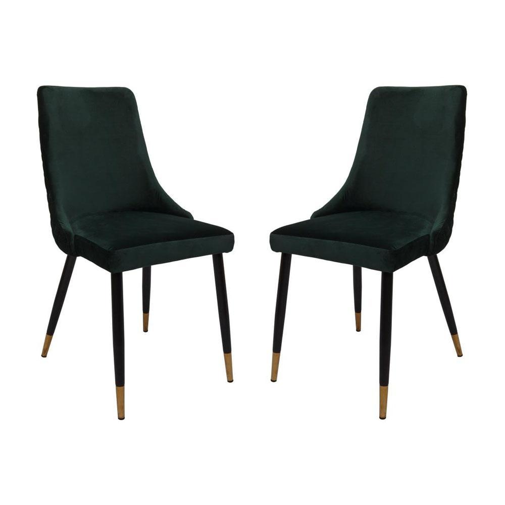 Set of 2 Kira Velvet Fabric Dining Chair Black Metal Legs - Emerald Fast shipping On sale