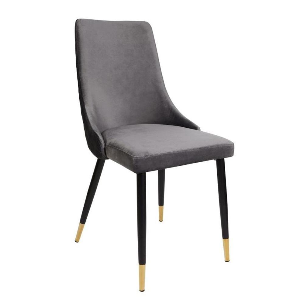 Set Of 2 Kira Velvet Fabric Dining Chair Black Metal Legs - Slate Fast shipping On sale