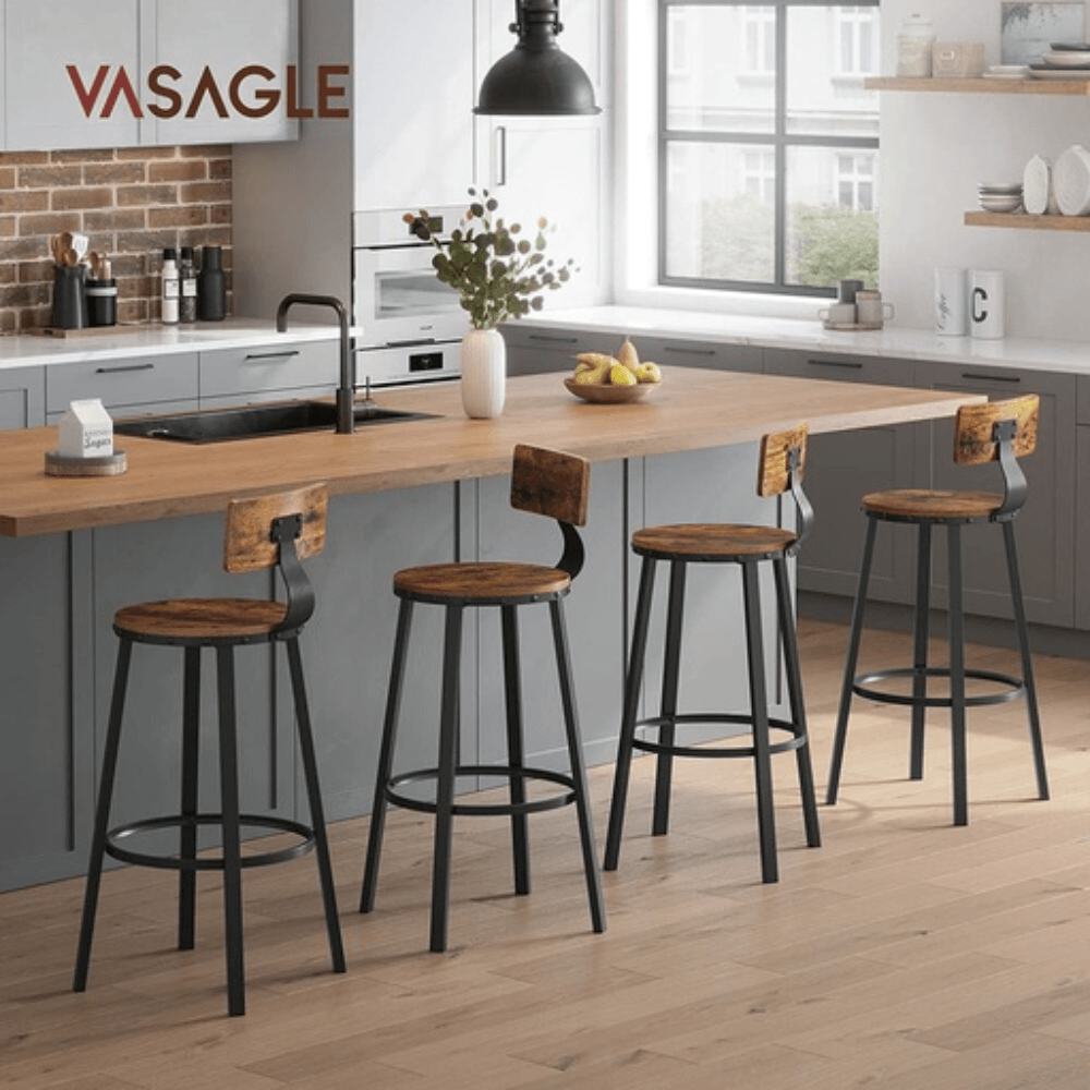 Vasagle Set Of 2 Kitchen Rustic Industrial Tall Bar Counter Stools Brown Stool Fast shipping On sale