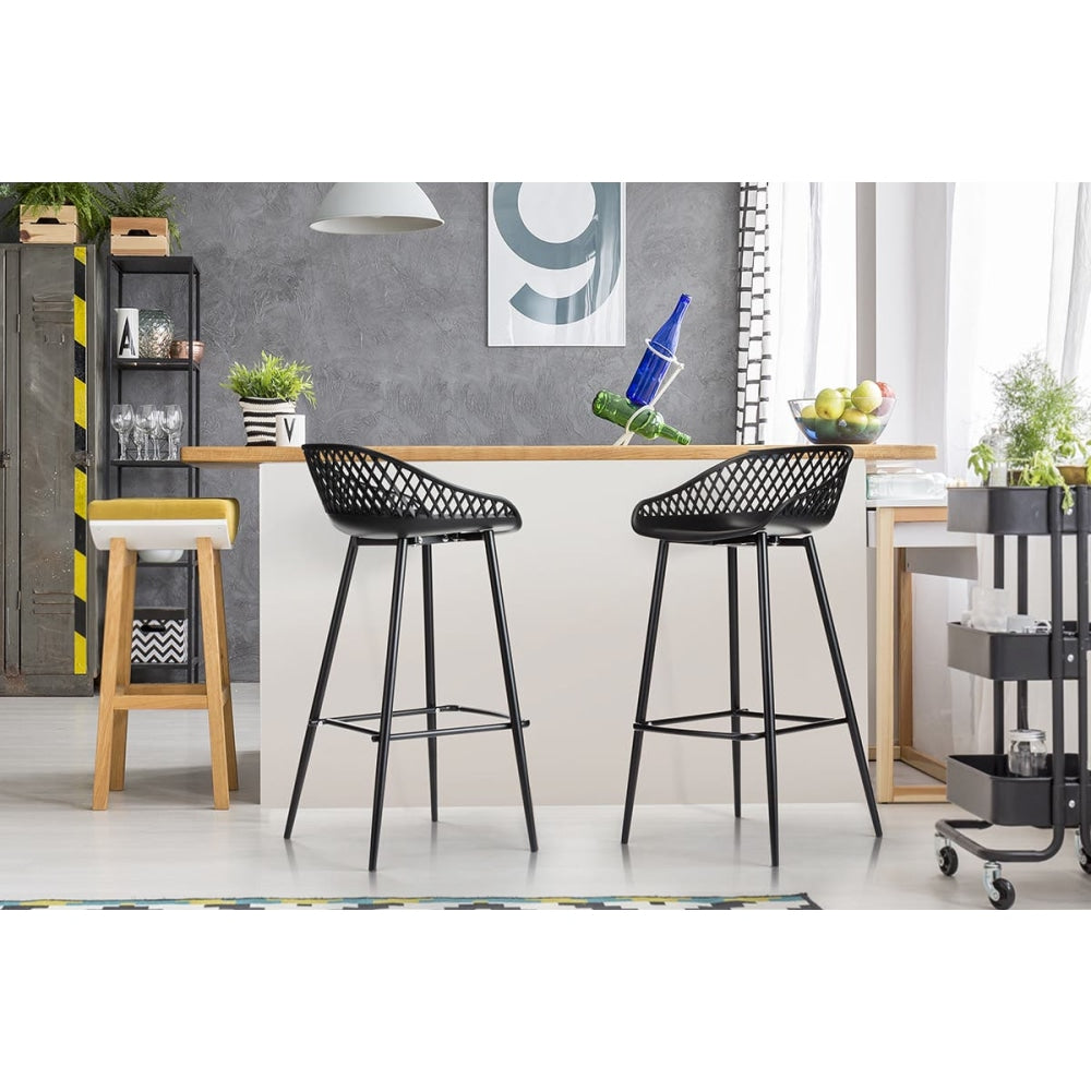 Set of 2 Leerdam Kitchen Counter Bar Stools - Black Stool Fast shipping On sale