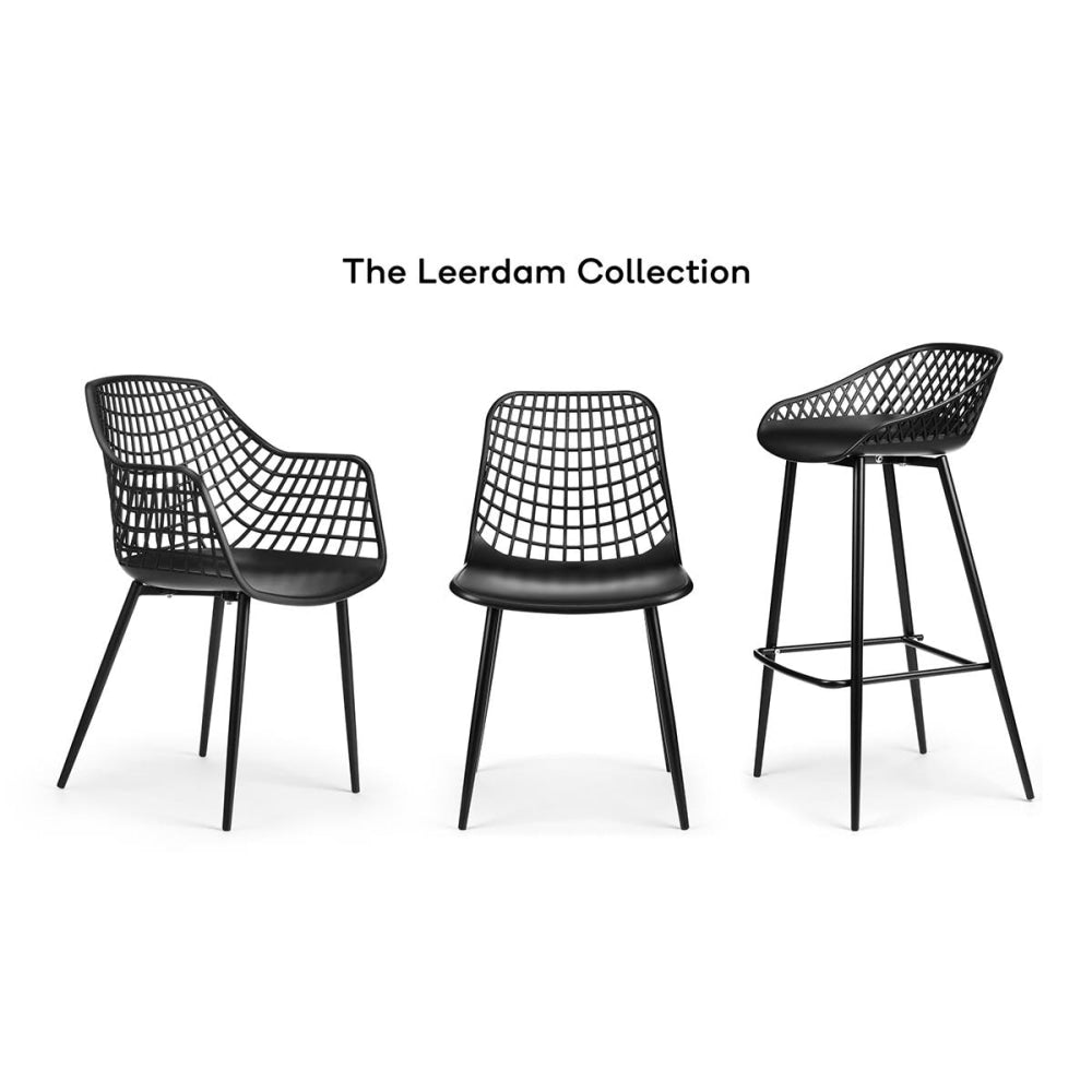 Set of 2 Leerdam PP Kitchen Dining Chairs Armchairs Metal Legs - Black Chair Fast shipping On sale