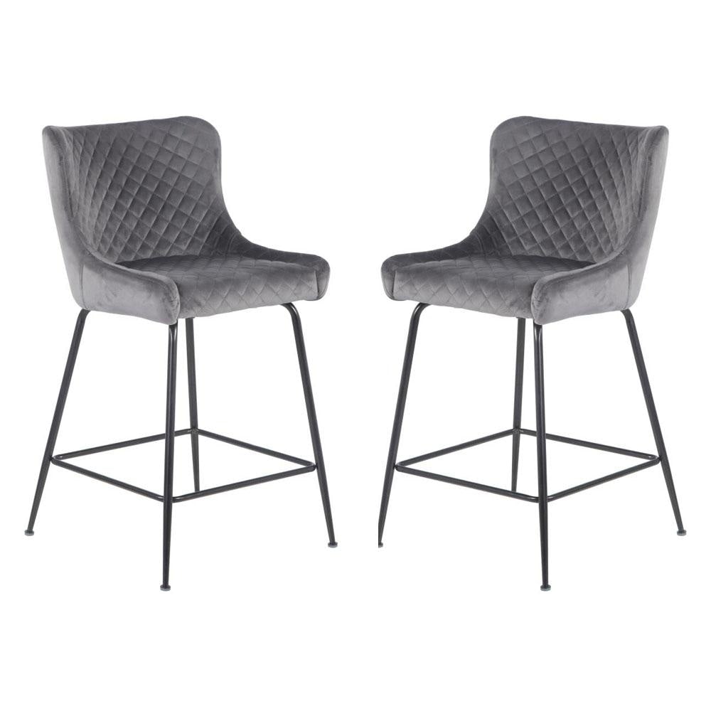 Set of 2 Lesley Velvet Fabric Kitchen Counter Bar 66cm - Grey Stool Fast shipping On sale