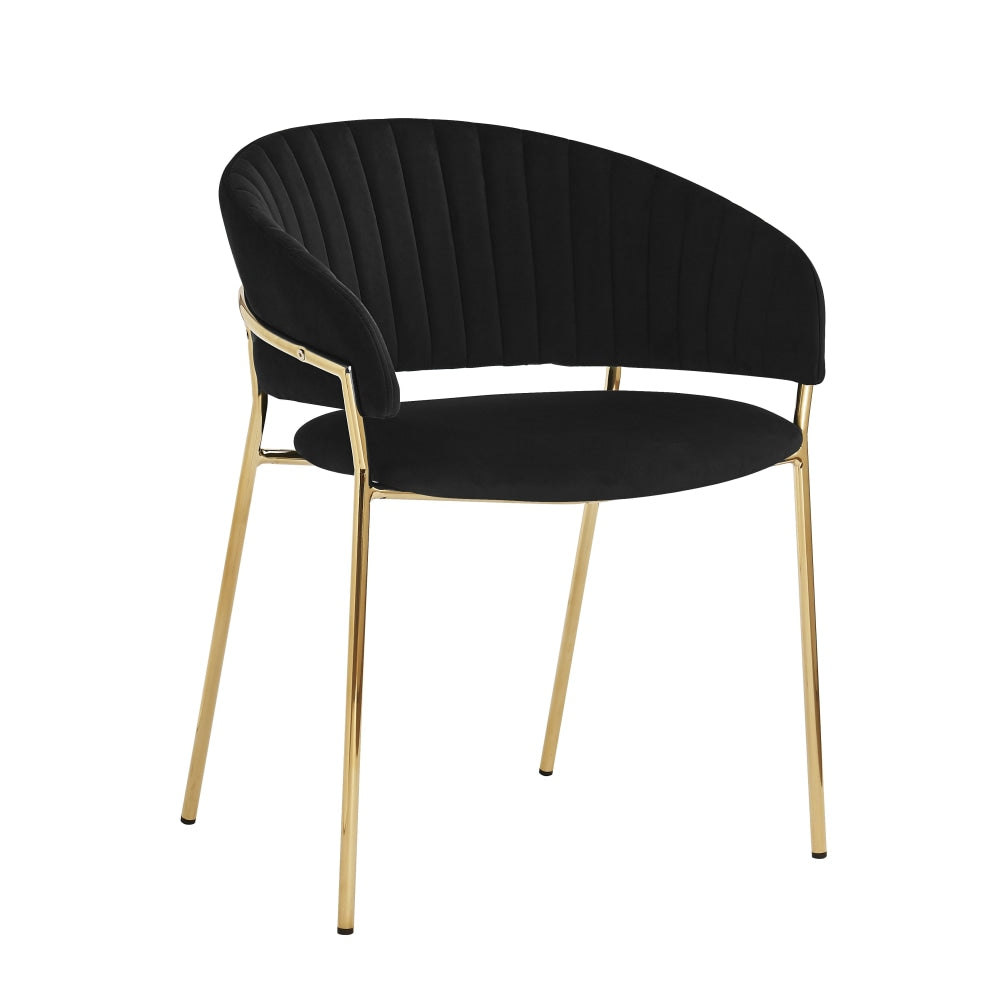 Set Of 2 Lex Velvet Fabric Dining Chair W/ Brass Gold Legs - Black Fast shipping On sale