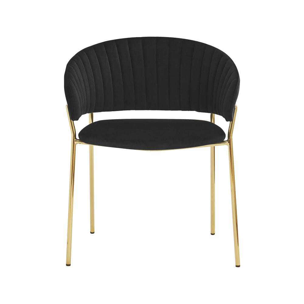 Set Of 2 Lex Velvet Fabric Dining Chair W/ Brass Gold Legs - Black Fast shipping On sale