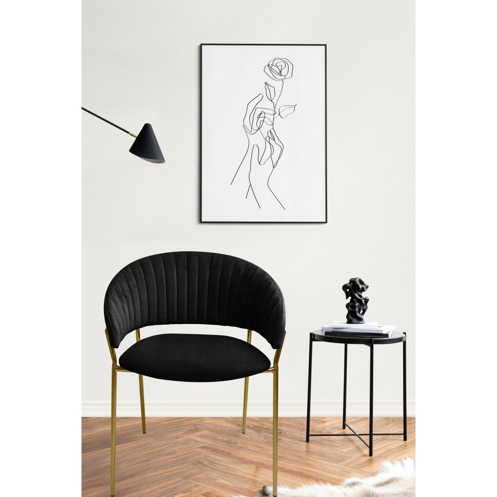 Set Of 2 Lex Velvet Fabric Dining Chair W/ Brass Gold Legs - Black Fast shipping On sale