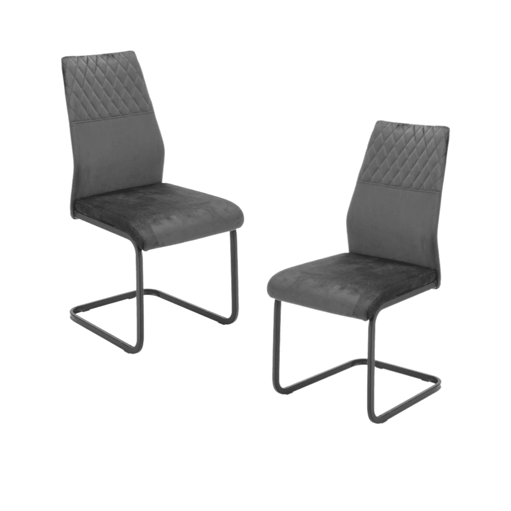 Set Of 2 Lilian Velvet Fabri Dining Chairs Metal Legs - Grey Chair Fast shipping On sale