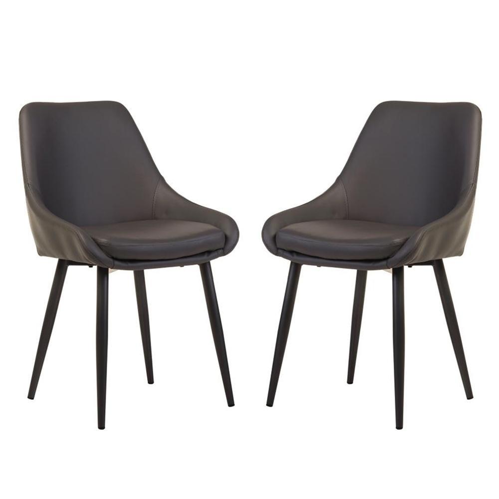 Set Of 2 Marco Faux Leather Dining Chair Metal Legs - Grey Fast shipping On sale